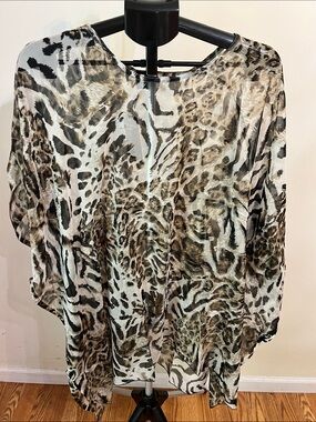 NWT American Leisure Women’s Sheer Animal Print Coverup - Brown/Black